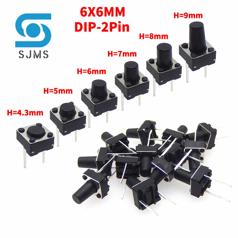 20/50PCS Middle 2pin 6x6x4.3/5/6/7/8/9mm Switch Tactile Push Button Micro Tact Switches 6*6*4.3 6*6*5 6*6*6 6*6*7 6*6*8 6*6*9mm